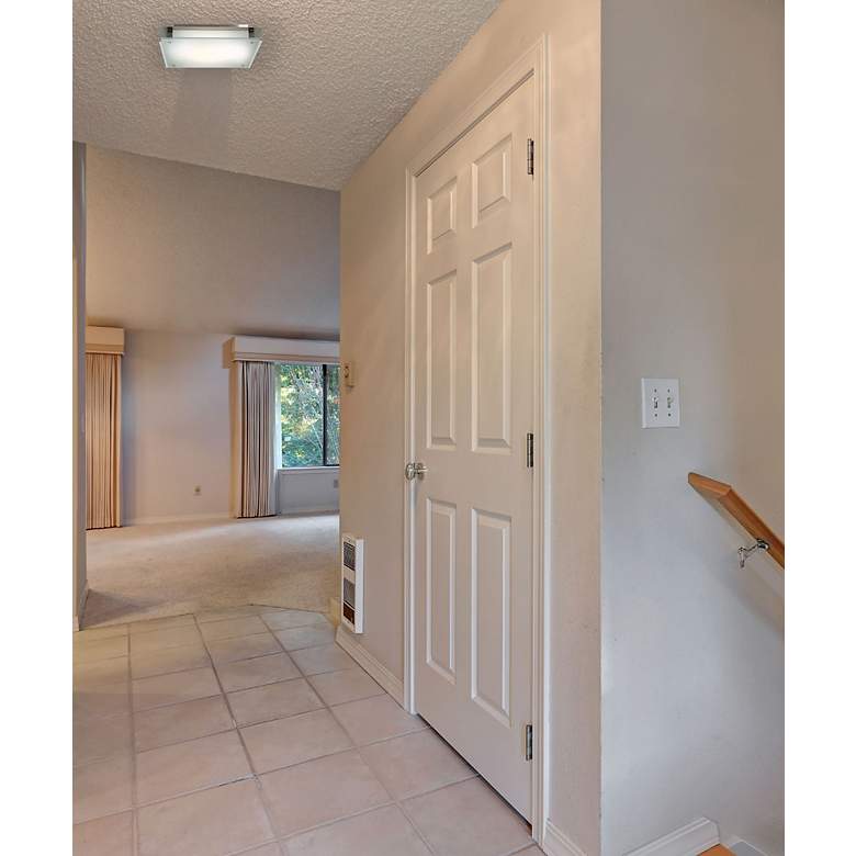 Image 2 Vision 15.75" Wide Brushed Steel Flush Mount w/ Frosted Glass Shade more views