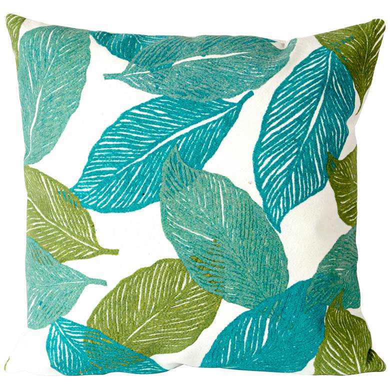 Image 1 Visions I Mystic Leaf Aqua 20" Square Indoor-Outdoor Pillow
