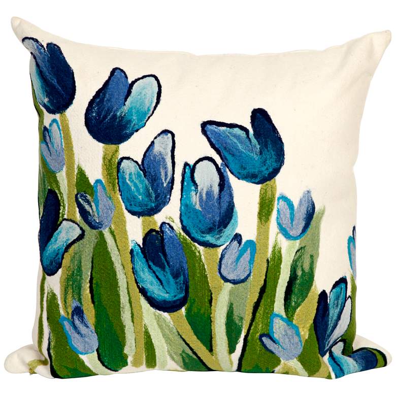 Visions II Allover Tulips Blue 20&quot; Indoor-Outdoor Pillow