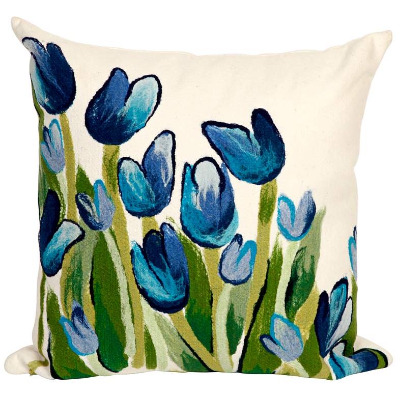 Image 1 Visions II Allover Tulips Blue 20 inch Indoor-Outdoor Pillow