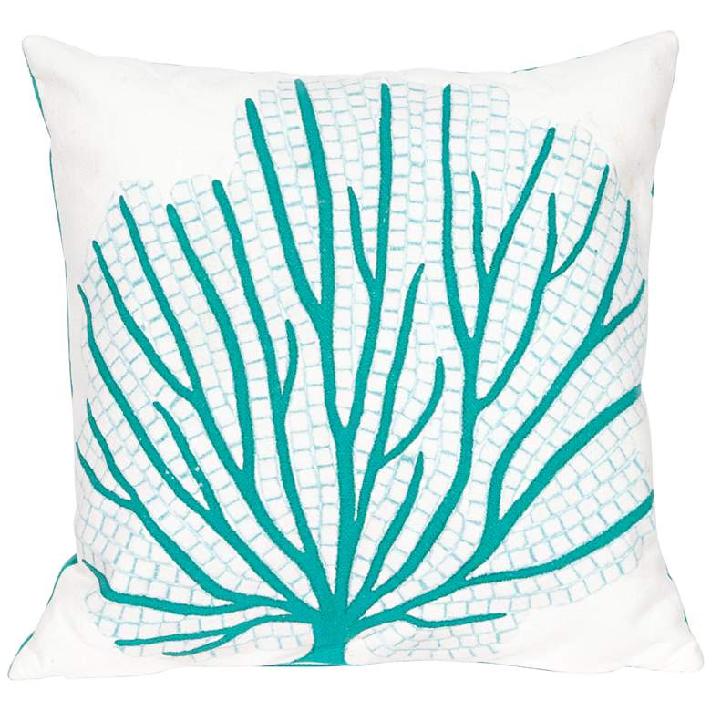 Image 1 Visions III Coral Fan Aqua 20 inch Square Outdoor Throw Pillow