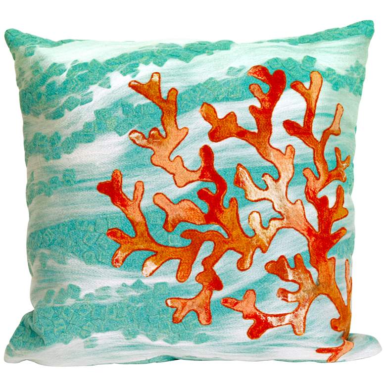 Image 1 Visions III Coral Wave Aqua 20 inch Square Indoor-Outdoor Pillow