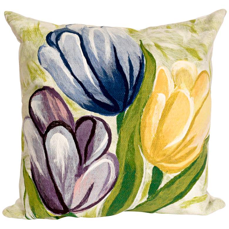 Image 1 Visions III Tulips Cool 20" Square Indoor-Outdoor Pillow