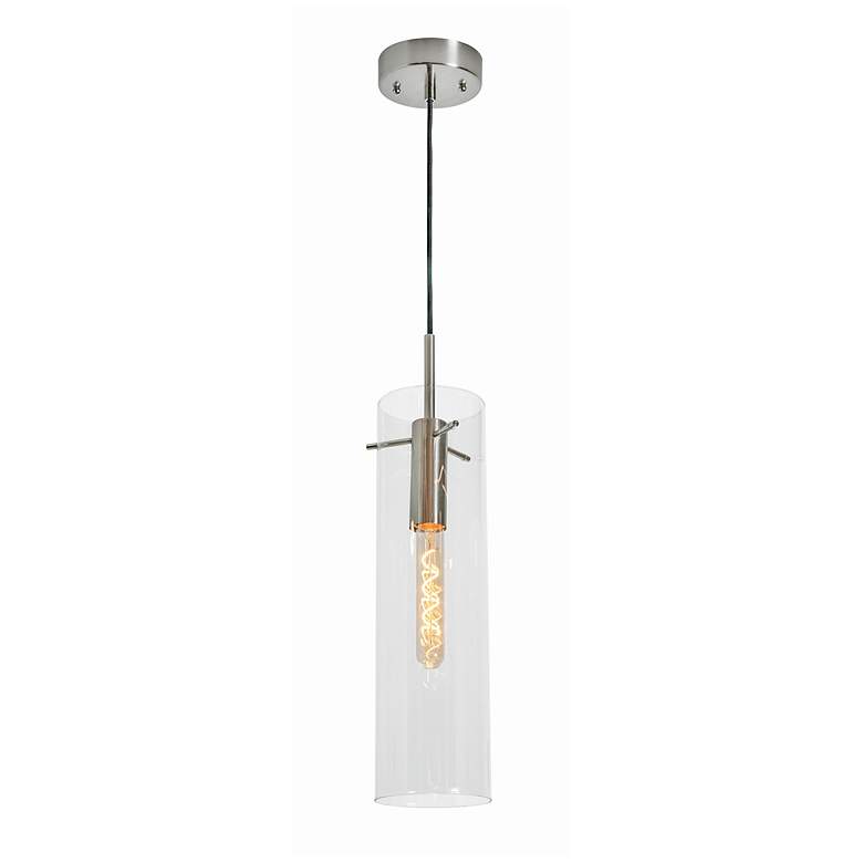 Image 4 Vista 4.7" Wide Satin Nickel Pendant With Clear Glass Shade more views