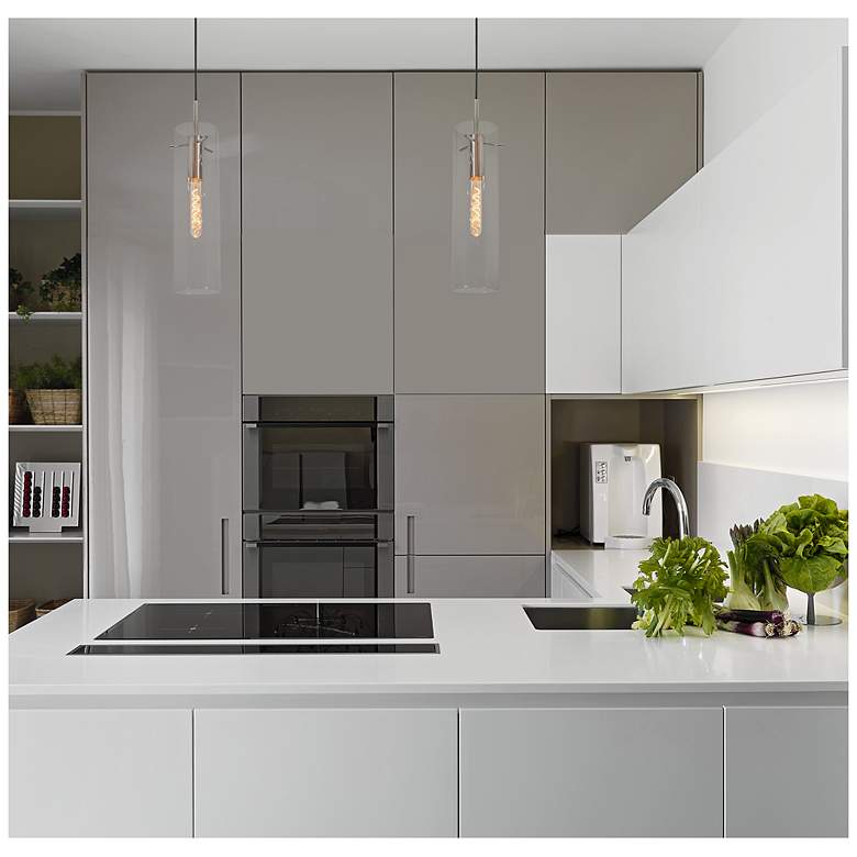 Image 5 Vista 4.7" Wide Satin Nickel Pendant With Clear Glass Shade more views