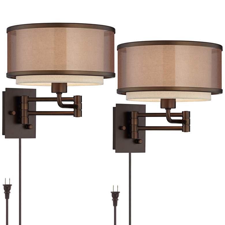 Image 1 Vista Bronze Plug-In Swing Arm Wall Lamps Set of 2