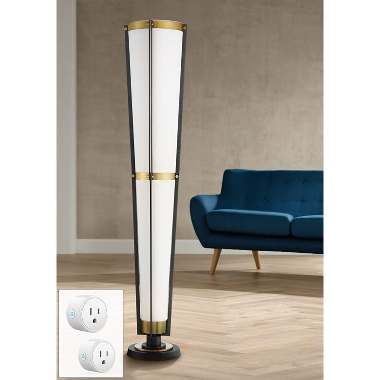 Image 2 Vista Cone 68" Brass Gray Torchiere Floor Lamp with Smart Socket