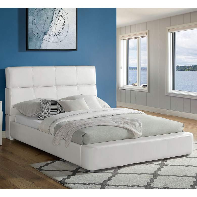 Image 1 Vistana White Faux Leather Tufted Queen Bed