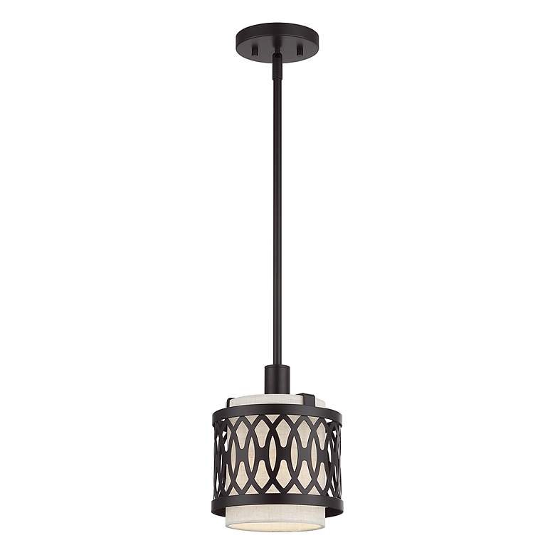 Image 3 Vistaview 1 Light English Bronze Mini Pendant Oatmeal Shade more views