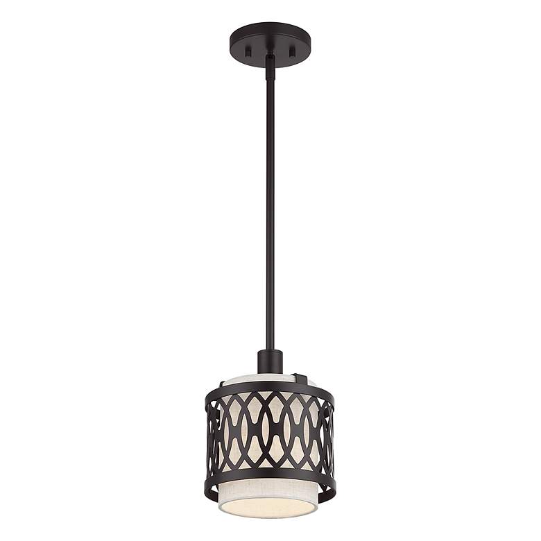 Image 4 Vistaview 1 Light English Bronze Mini Pendant Oatmeal Shade more views