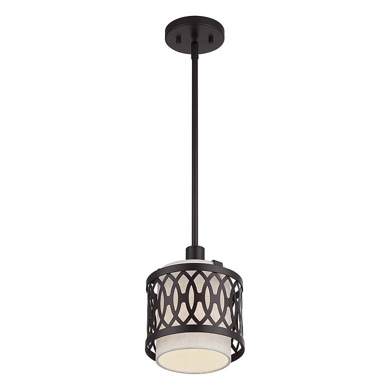 Image 5 Vistaview 1 Light English Bronze Mini Pendant Oatmeal Shade more views