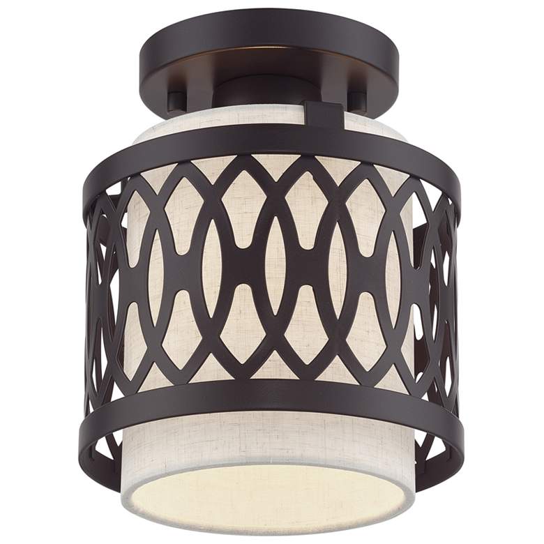 Image 1 Vistaview 1 Light English Bronze Semi-Flush with Oatmeal Shade