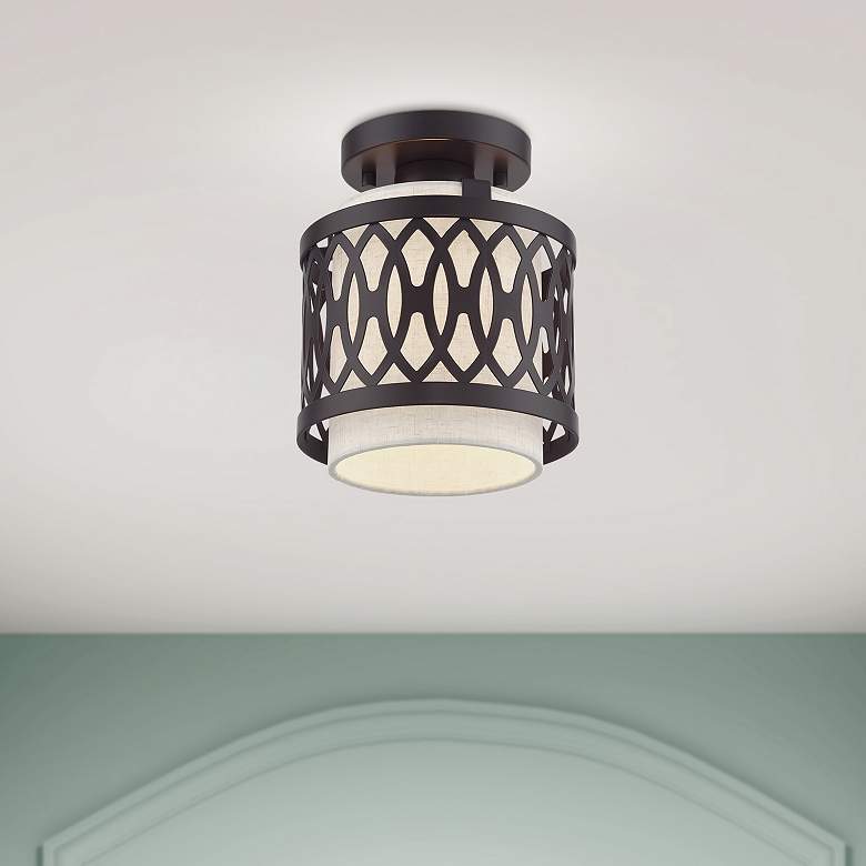 Image 1 Vistaview 1 Light English Bronze Semi-Flush with Oatmeal Shade