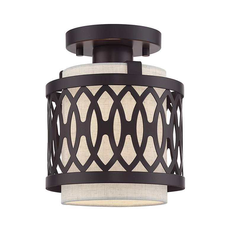Image 3 Vistaview 1 Light English Bronze Semi-Flush with Oatmeal Shade more views