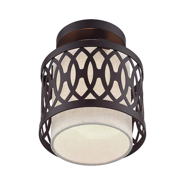 Image 4 Vistaview 1 Light English Bronze Semi-Flush with Oatmeal Shade more views