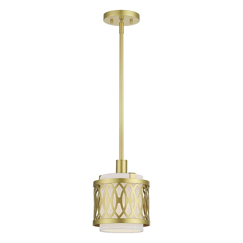 Image 3 Vistaview 1 Light Soft Gold Mini Pendant with Oatmeal Shade more views