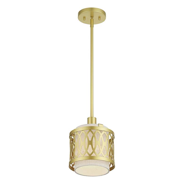 Image 5 Vistaview 1 Light Soft Gold Mini Pendant with Oatmeal Shade more views