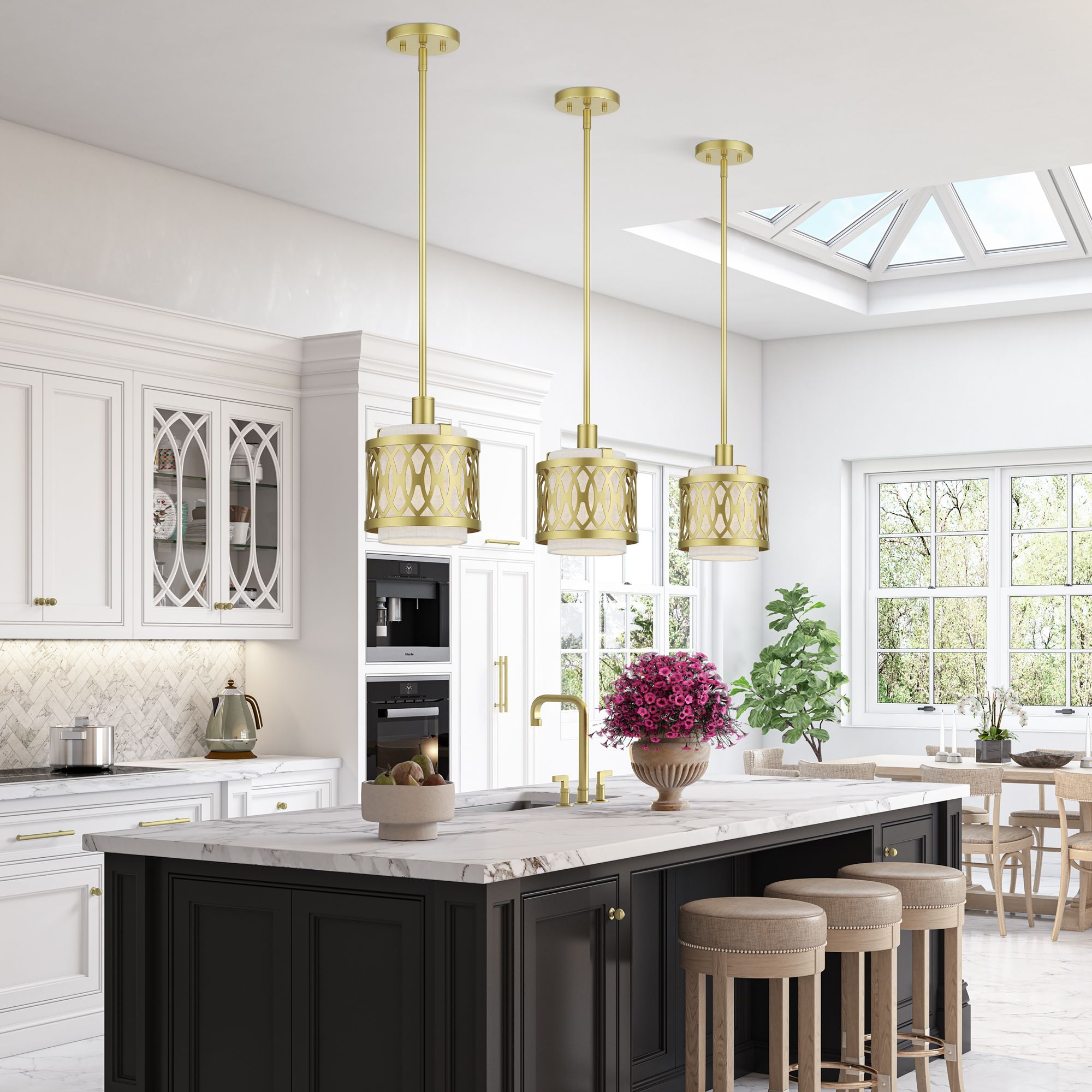 Vistaview 1 Light Soft Gold Mini Pendant with Oatmeal Shade