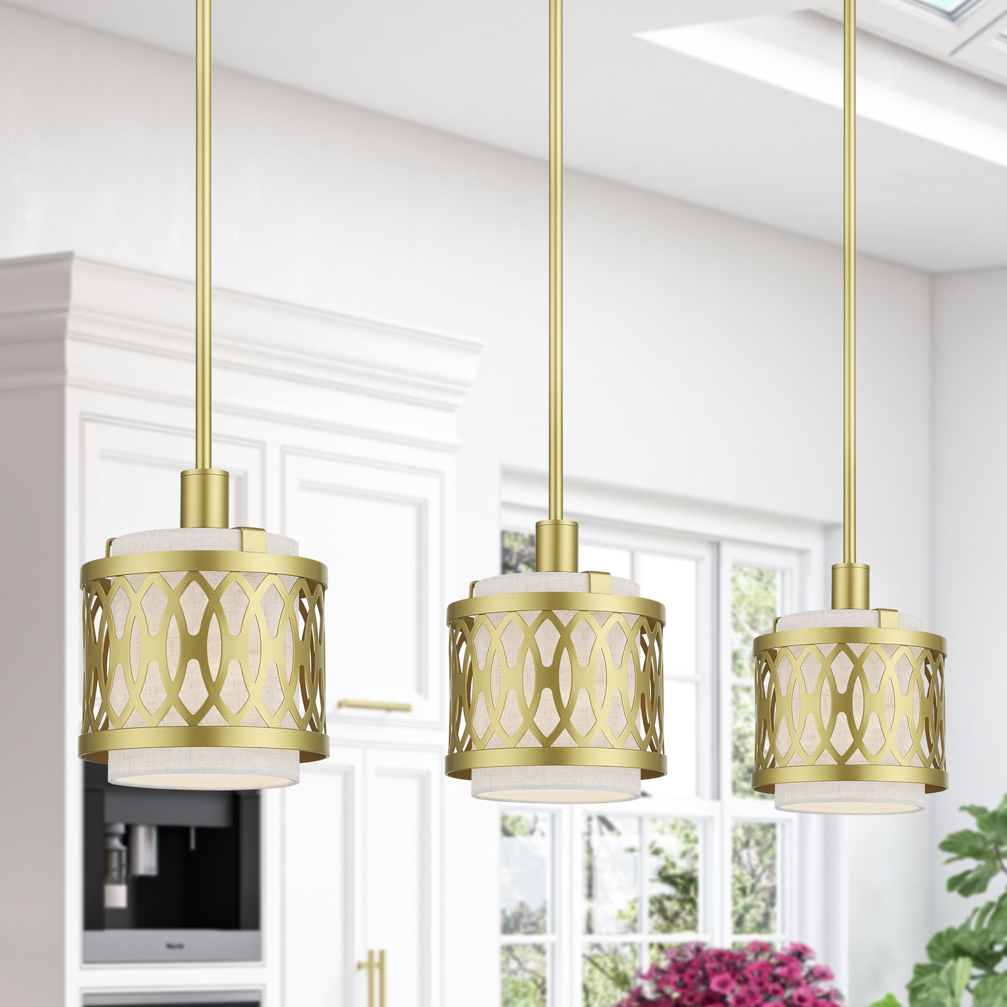 Vistaview 1 Light Soft Gold Mini Pendant with Oatmeal Shade