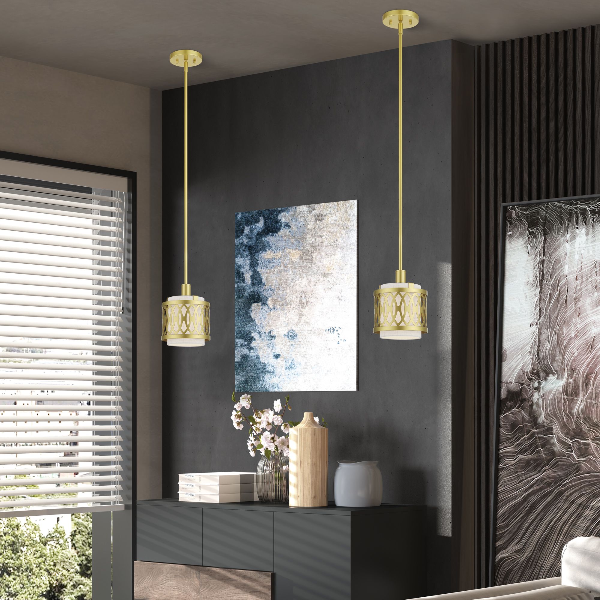 Vistaview 1 Light Soft Gold Mini Pendant with Oatmeal Shade