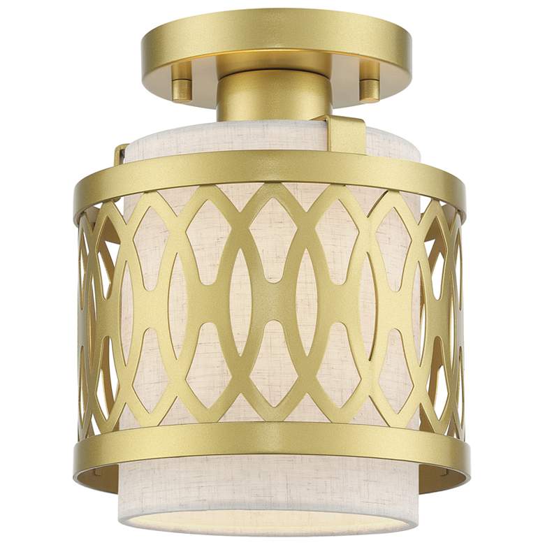 Image 1 Vistaview 1 Light Soft Gold Semi-Flush with Oatmeal Shade