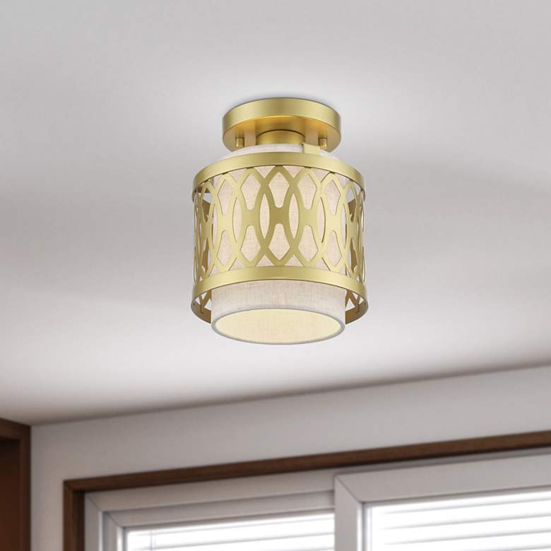 Image 1 Vistaview 1 Light Soft Gold Semi-Flush with Oatmeal Shade