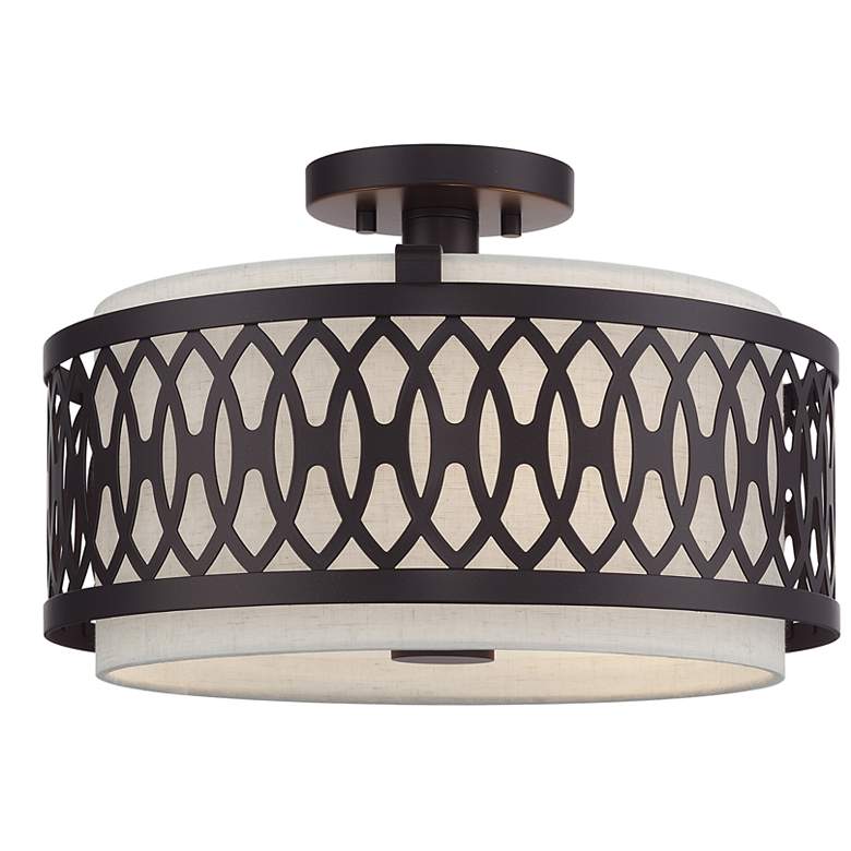 Image 2 Vistaview 3 Light English Bronze Large Semi-Flush with Oatmeal Shade