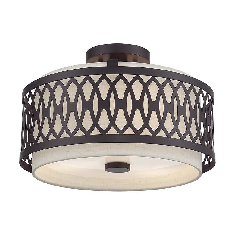 Image 3 Vistaview 3 Light English Bronze Large Semi-Flush with Oatmeal Shade more views