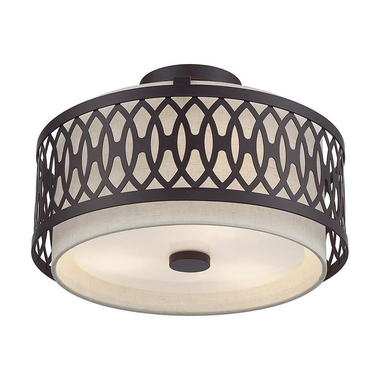Image 4 Vistaview 3 Light English Bronze Large Semi-Flush with Oatmeal Shade more views