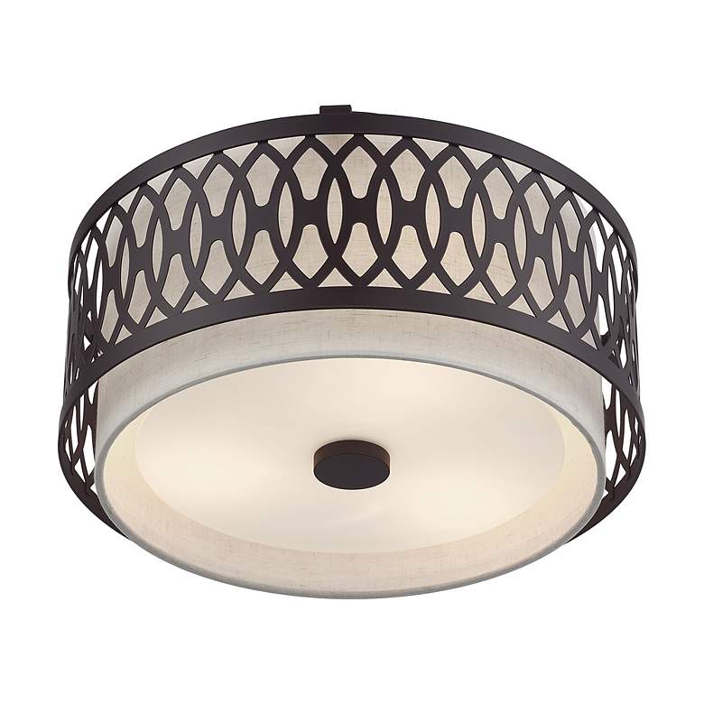 Image 5 Vistaview 3 Light English Bronze Large Semi-Flush with Oatmeal Shade more views