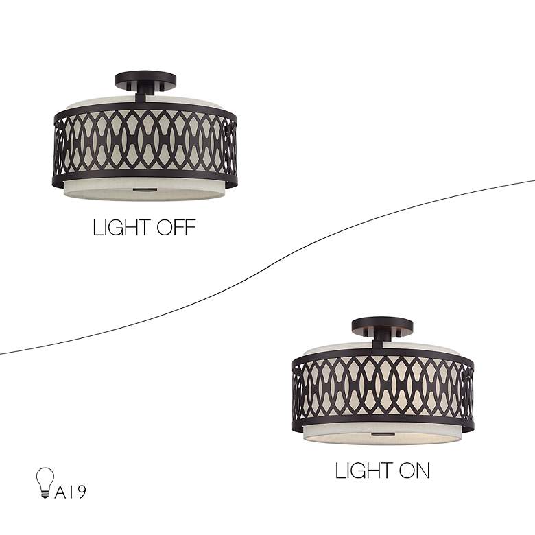 Image 7 Vistaview 3 Light English Bronze Large Semi-Flush with Oatmeal Shade more views