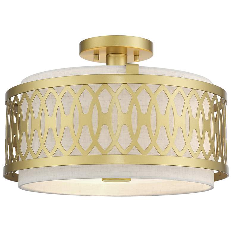 Image 2 Vistaview 3 Light Soft Gold Large Semi-Flush with Oatmeal Shade
