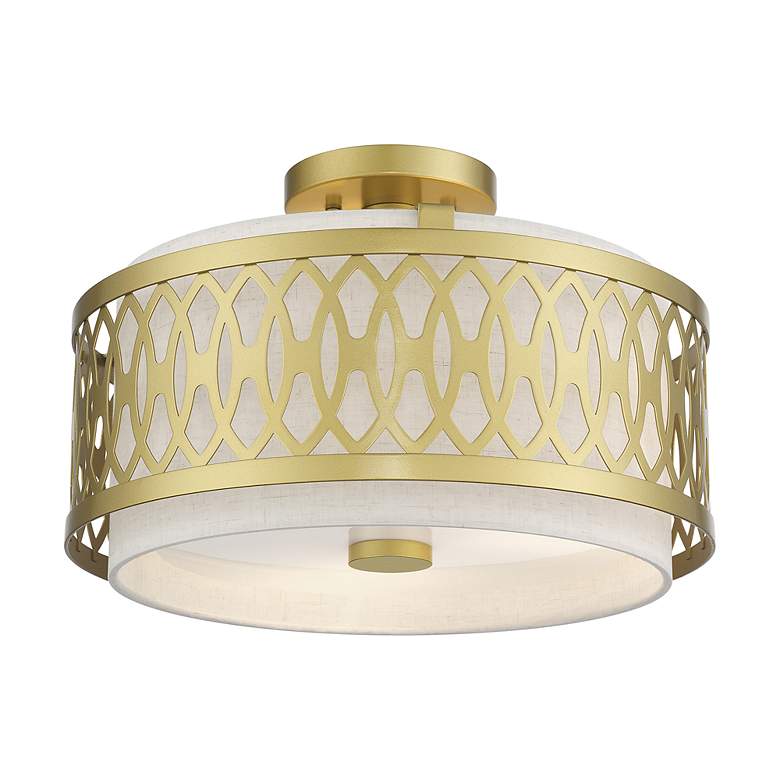 Image 3 Vistaview 3 Light Soft Gold Large Semi-Flush with Oatmeal Shade more views