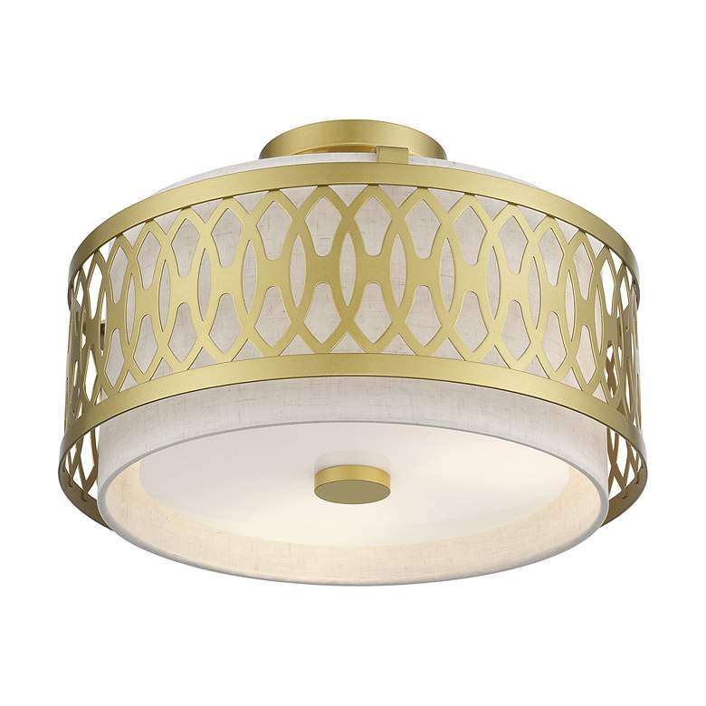 Image 4 Vistaview 3 Light Soft Gold Large Semi-Flush with Oatmeal Shade more views
