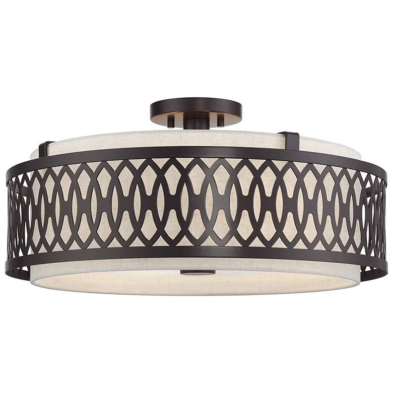 Image 2 Vistaview 4 Light English Bronze Extra Large Semi-Flush with Oatmeal Shade
