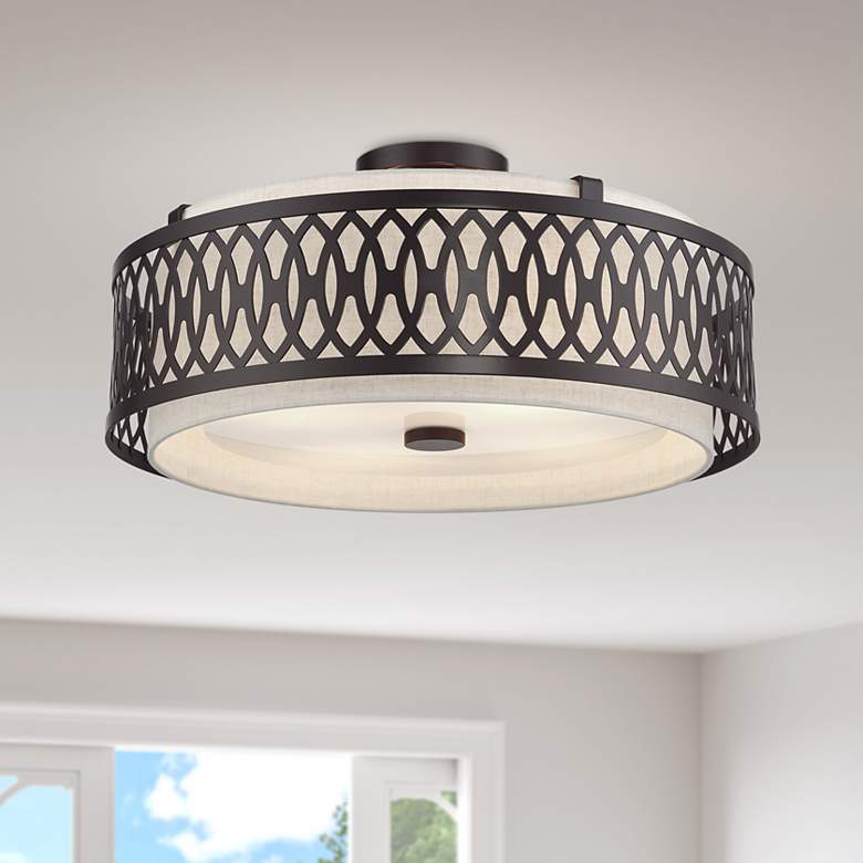 Image 1 Vistaview 4 Light English Bronze Extra Large Semi-Flush with Oatmeal Shade
