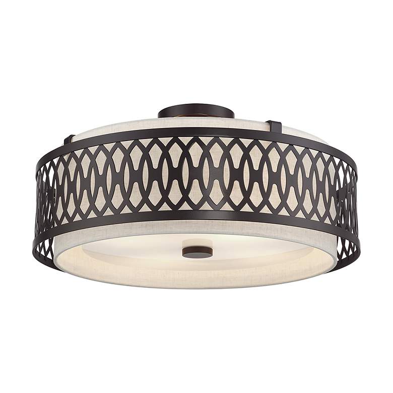 Image 3 Vistaview 4 Light English Bronze Extra Large Semi-Flush with Oatmeal Shade more views