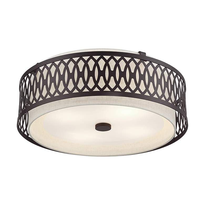 Image 4 Vistaview 4 Light English Bronze Extra Large Semi-Flush with Oatmeal Shade more views