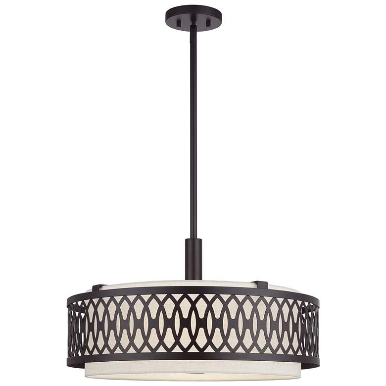 Image 1 Vistaview 4 Light English Bronze Pendant Chandelier with Oatmeal Shade