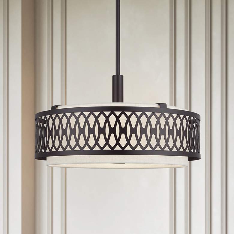 Image 1 Vistaview 4 Light English Bronze Pendant Chandelier with Oatmeal Shade
