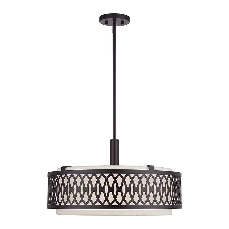 Image 3 Vistaview 4 Light English Bronze Pendant Chandelier with Oatmeal Shade more views