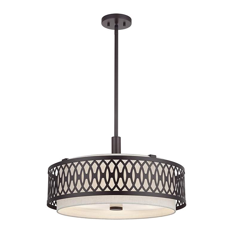 Image 4 Vistaview 4 Light English Bronze Pendant Chandelier with Oatmeal Shade more views