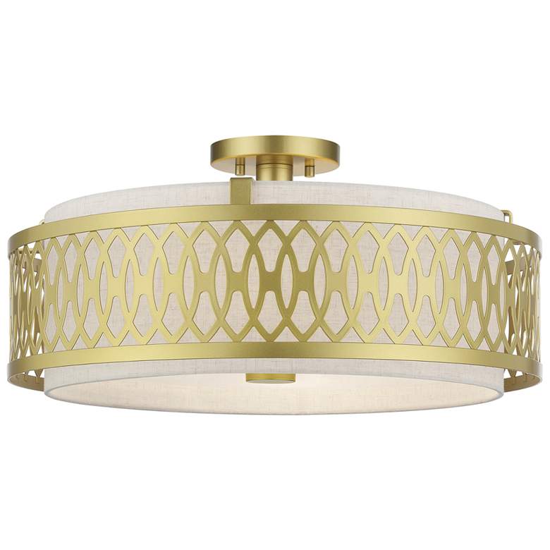 Image 1 Vistaview 4 Light Soft Gold Extra Large Semi-Flush with Oatmeal Shade