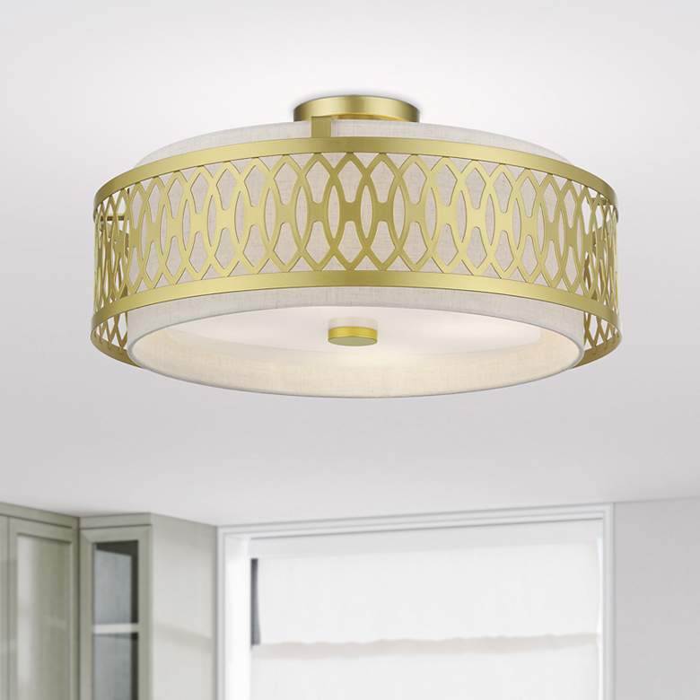 Image 1 Vistaview 4 Light Soft Gold Extra Large Semi-Flush with Oatmeal Shade