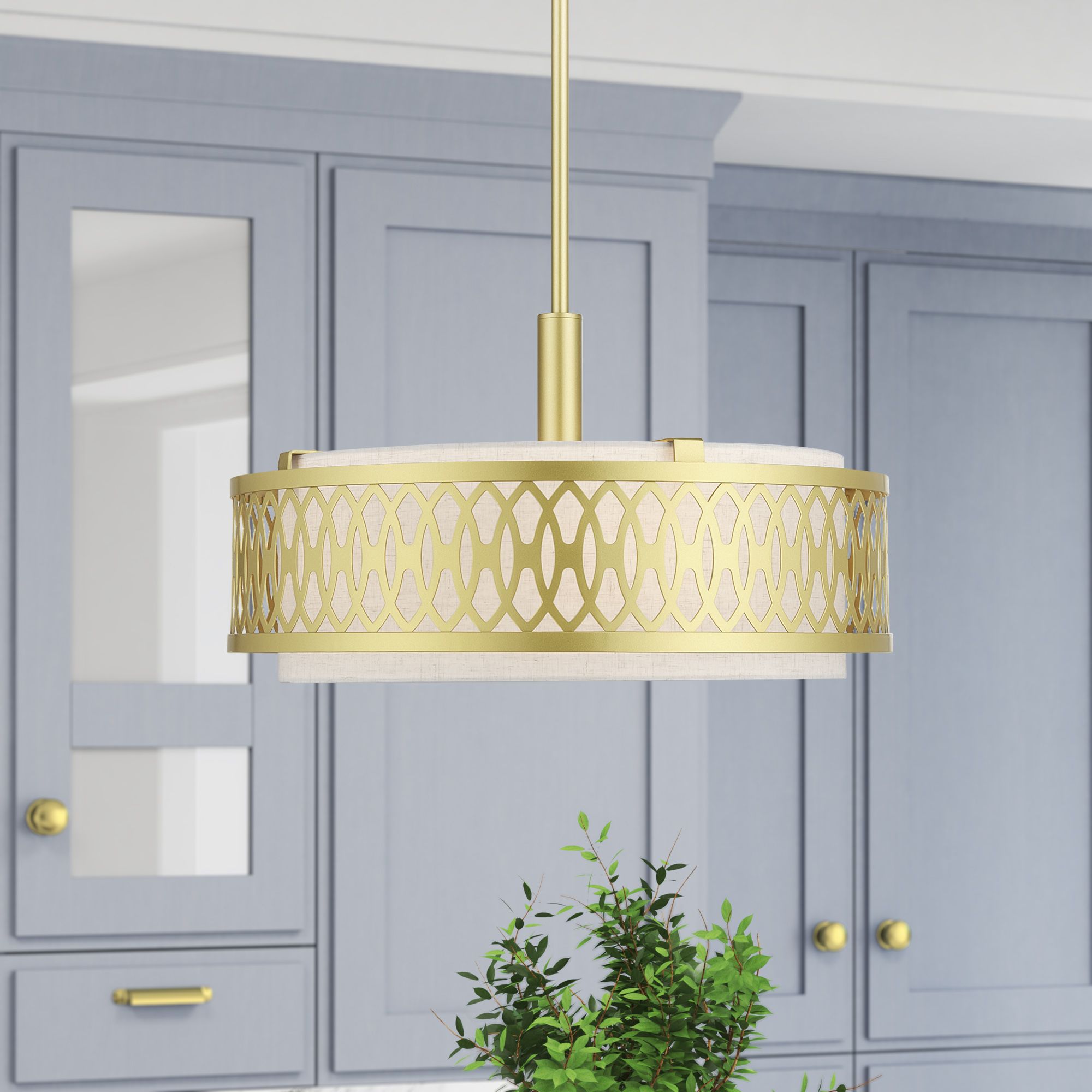 Vistaview 4 Light Soft Gold Pendant Chandelier with Oatmeal Shade