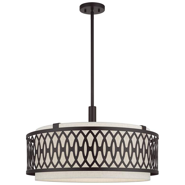 Image 1 Vistaview 5 Light English Bronze Pendant Chandelier with Oatmeal Shade