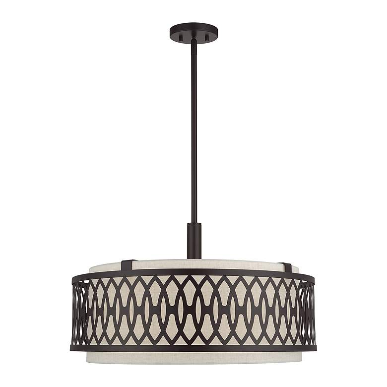 Image 3 Vistaview 5 Light English Bronze Pendant Chandelier with Oatmeal Shade more views