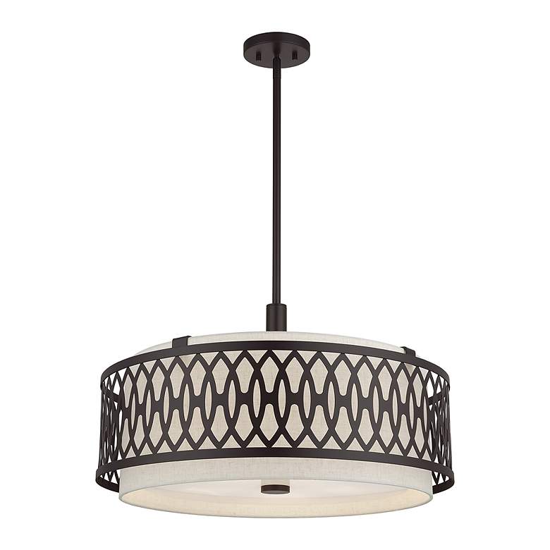Image 4 Vistaview 5 Light English Bronze Pendant Chandelier with Oatmeal Shade more views