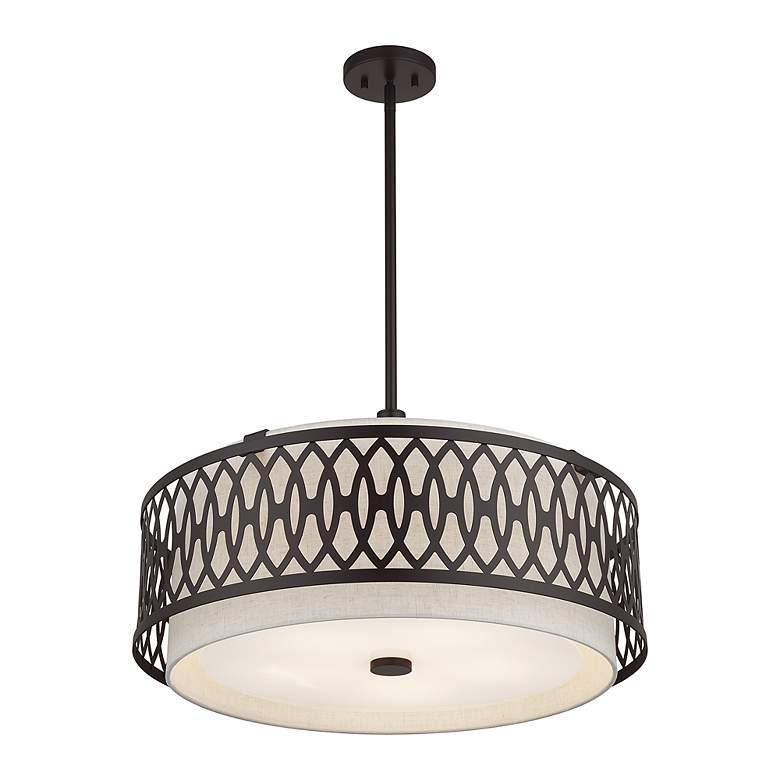 Image 5 Vistaview 5 Light English Bronze Pendant Chandelier with Oatmeal Shade more views