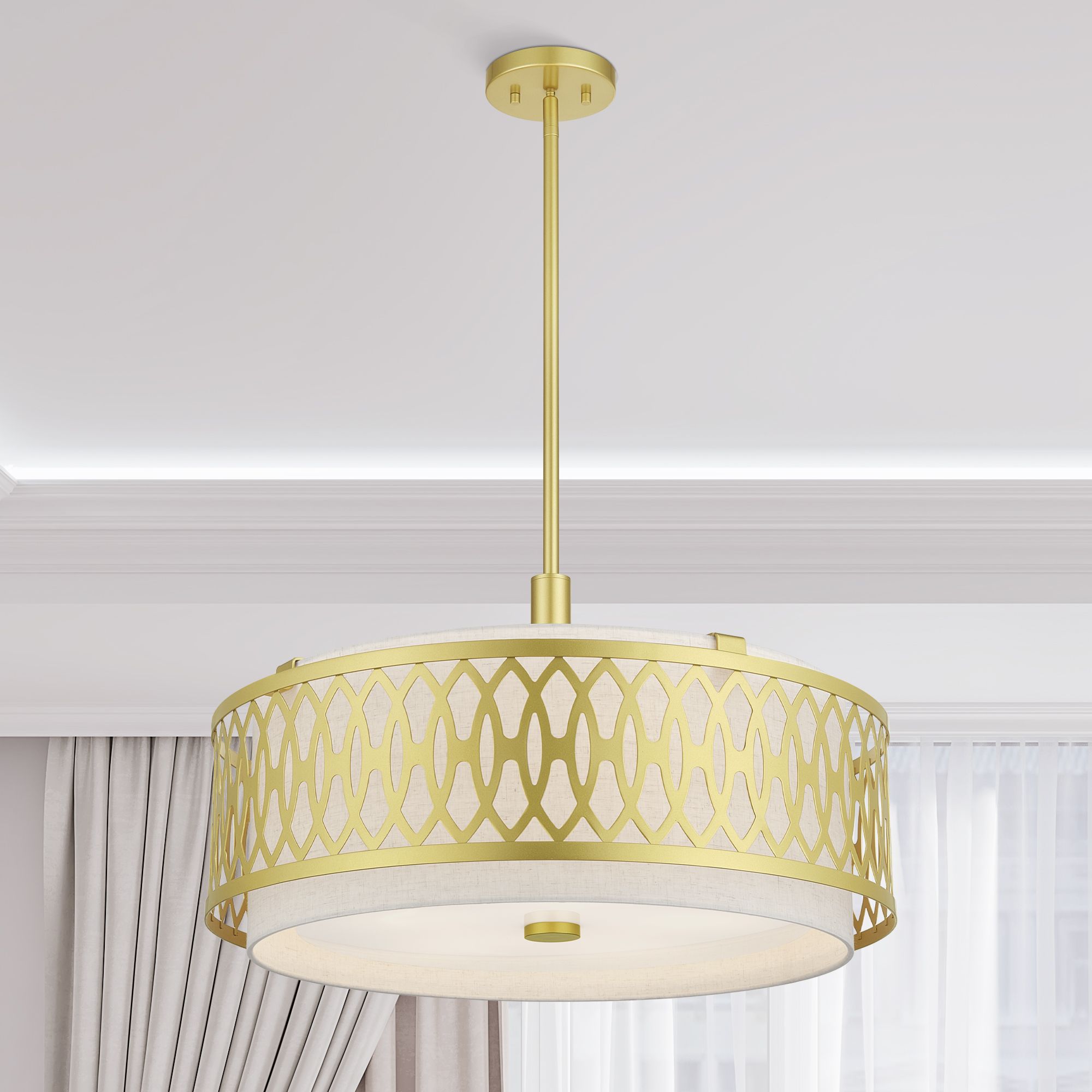 Vistaview 5 Light Soft Gold Pendant Chandelier with Oatmeal Shade